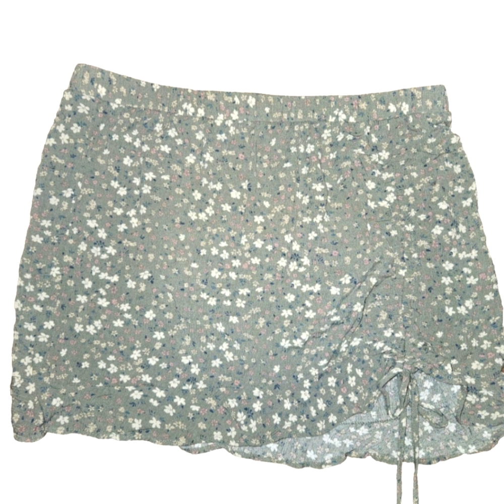 Hippie Rose XL Womens 100% Rayon Skirt Flowery Green With PULL String